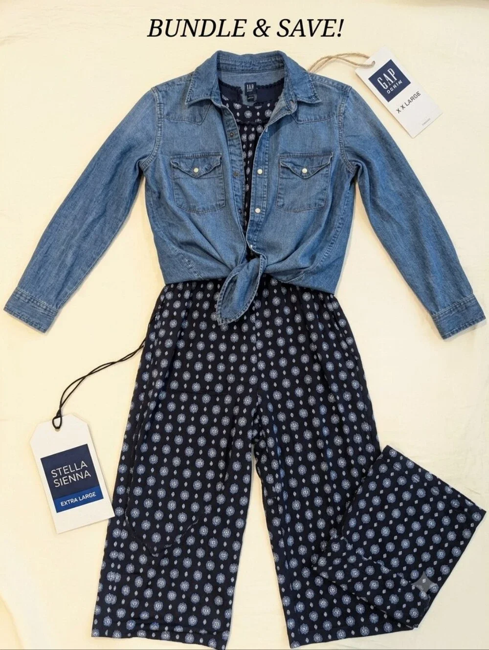 GAP Denim Shirt & Stella Sienna Patterned Jumpsuit Bundle Girls XL/XXL